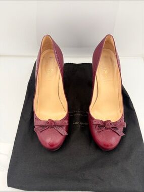 kate spade Burgundy Leather Bow-Accent Pumps